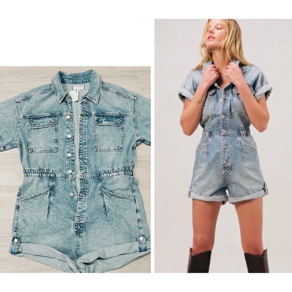 We the Free, XL, Denim Romper, Shirttails, Free People, Light Marrakesh, NWT! - Picture 7 of 14
